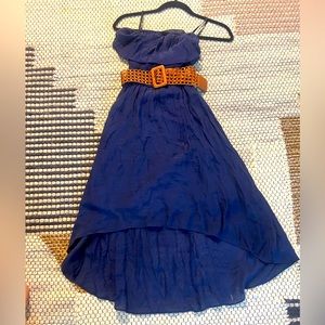 Strapless Navy Dress with Belt Flowy Summertime Dress
